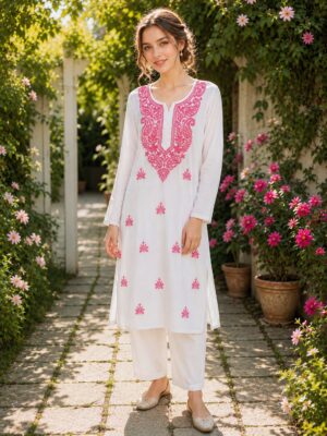 PINK LUCKNAVI  KURTI