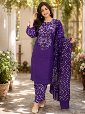 Purple printed cotton suit